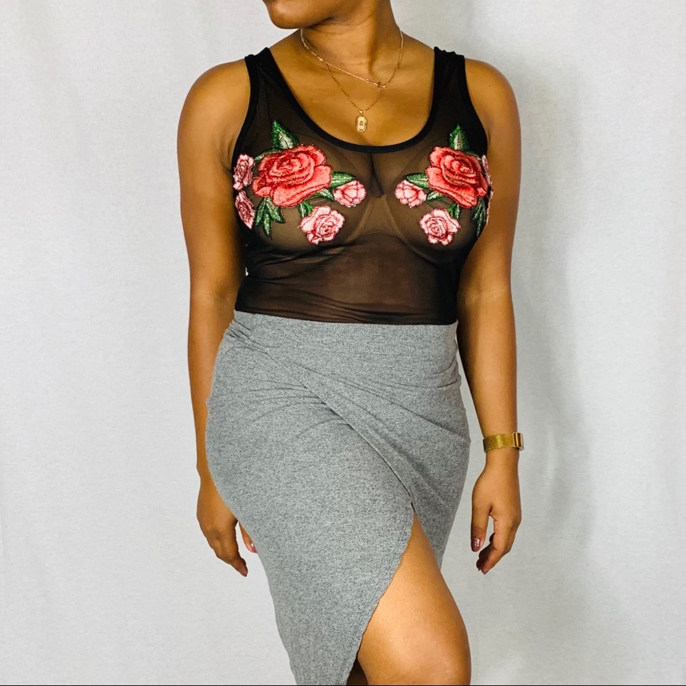 Mesh Rose Embroidered Bodysuit